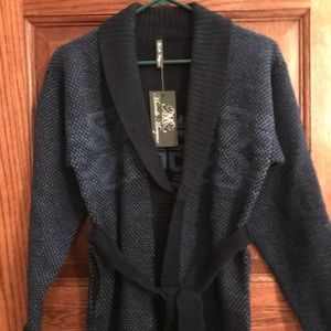 NWT Marcelle Marguax Navy blue wool blend belted heavyweight cardigan